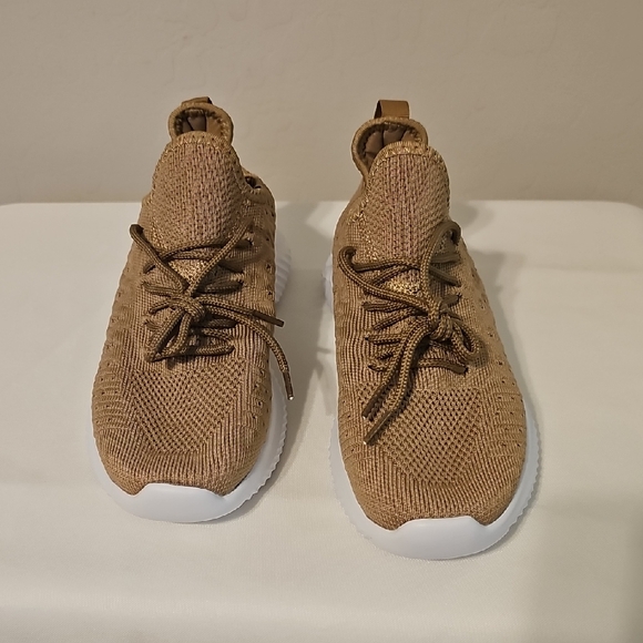 Shoes - Tan Knit Sneakers with White Soles